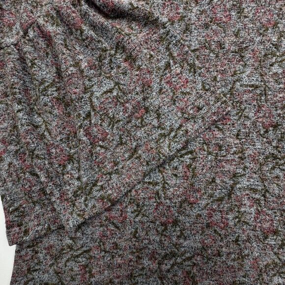Lucky Brand Abstract Floral Knit Bell Sleeve Top Plus 2X Heather Gray Pink - Picture 5 of 9